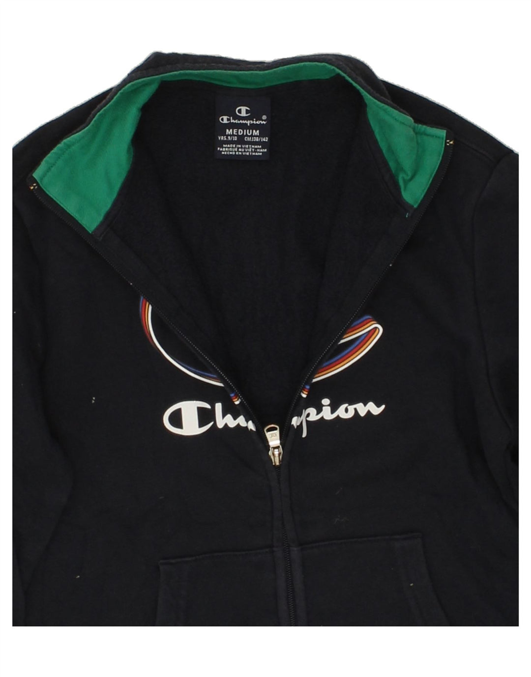 CHAMPION Boys Graphic Tracksuit Top Jacket 9-10 Years Medium Navy Blue Vintage Champion and Second-Hand Champion from Messina Hembry 