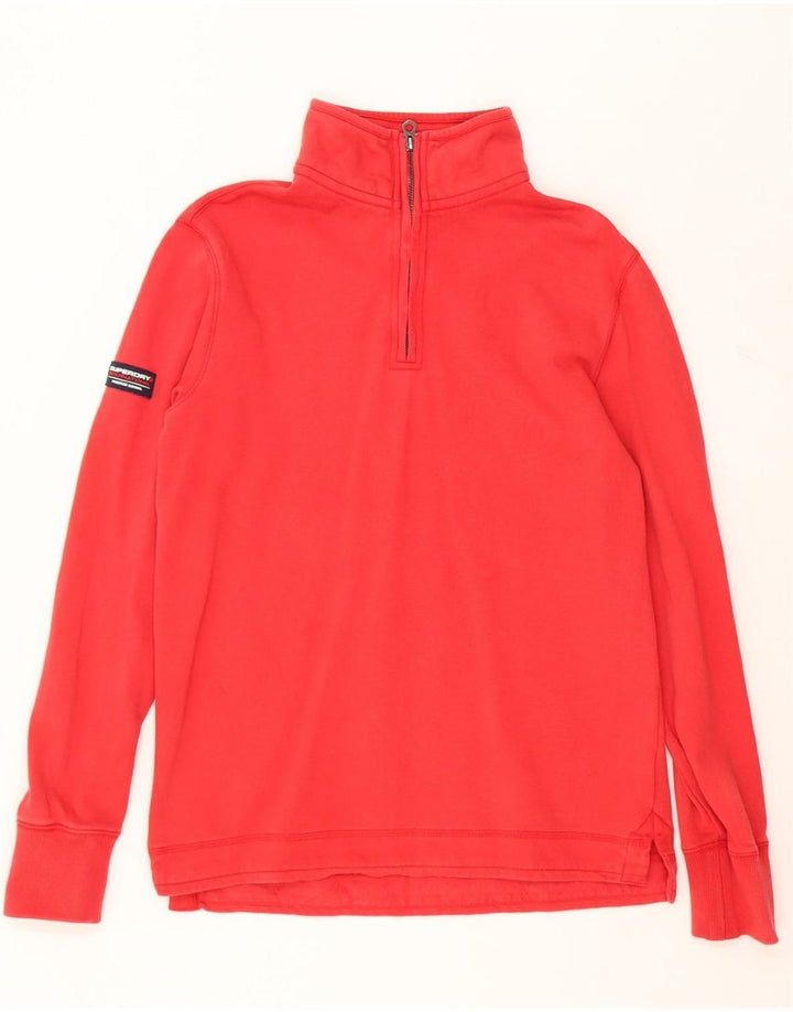 SUPERDRY Mens Zip Neck Sweatshirt Jumper Small Red Cotton Vintage Superdry and Second-Hand Superdry from Messina Hembry 