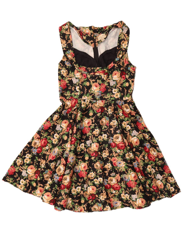Lindy bop Womens Sleeveless Swing Dress UK 18 XL Black Floral Cotton
