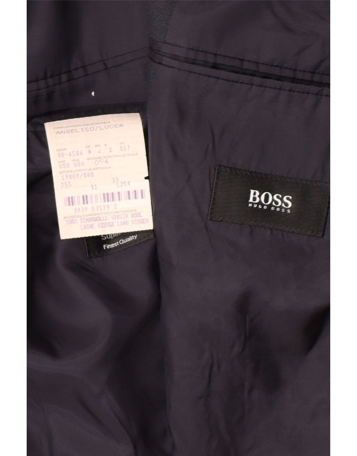 HUGO BOSS Mens 3 Button Blazer Jacket Size 94 Medium Navy Blue Virgin Wool