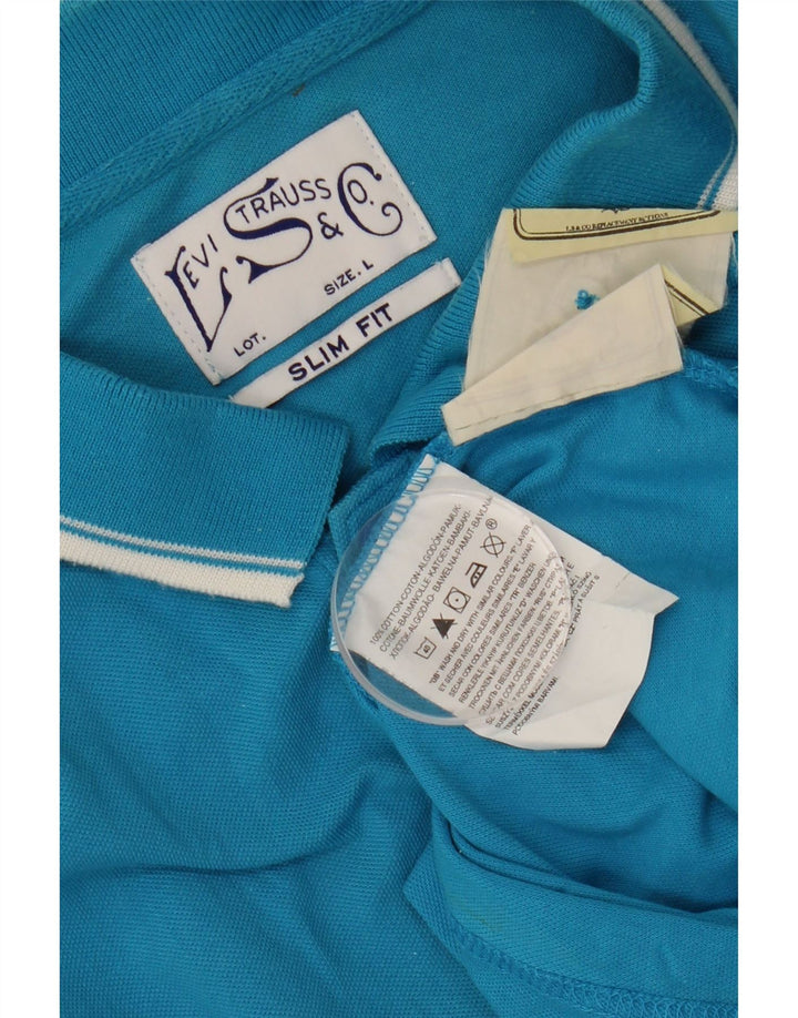 LEVI'S Mens Slim Fit Polo Shirt Large Blue Cotton