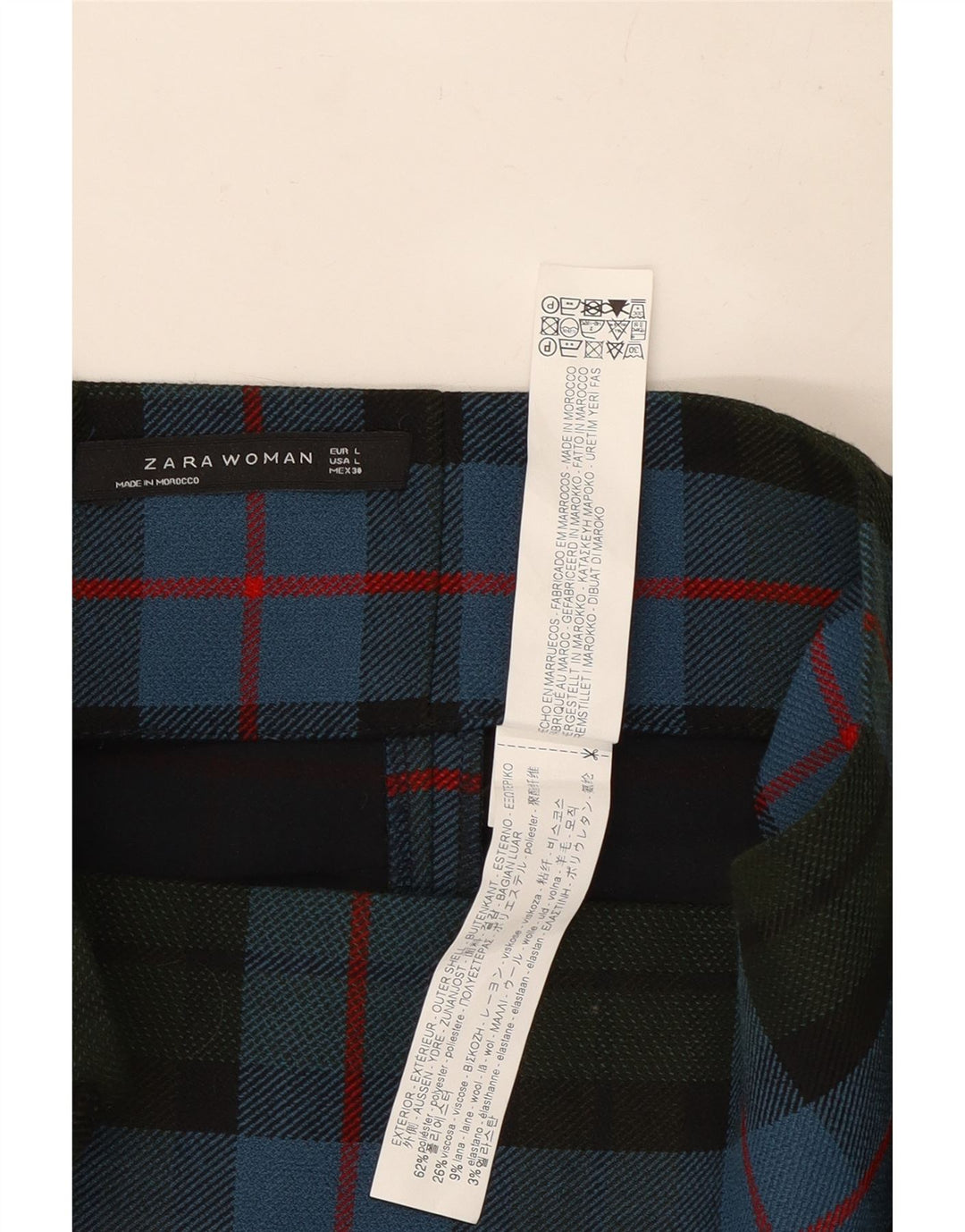 Zara Womens Midi Pencil Skirt Large W32  Blue Plaid Polyester