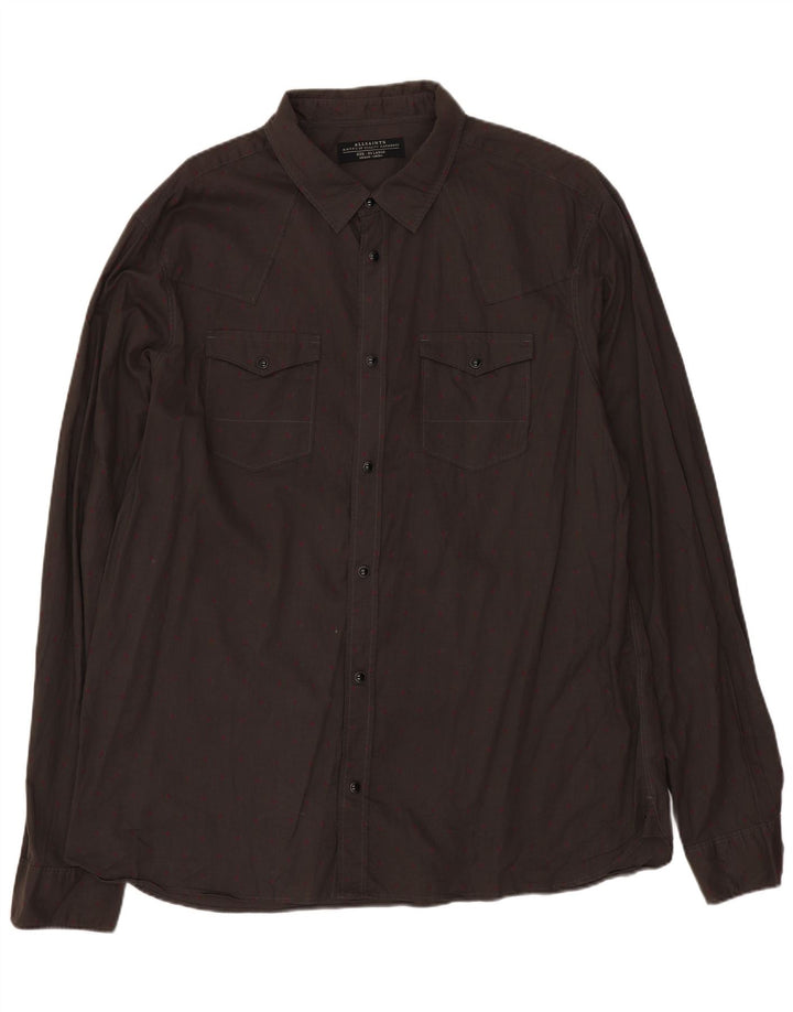 All Saints Mens Shirt 2XL Grey Spotted Cotton