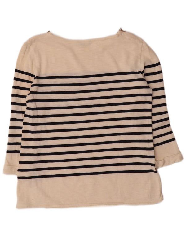 Massimo Dutti Womens Top 3/4 Sleeve UK 12 Medium Off White Striped Cotton