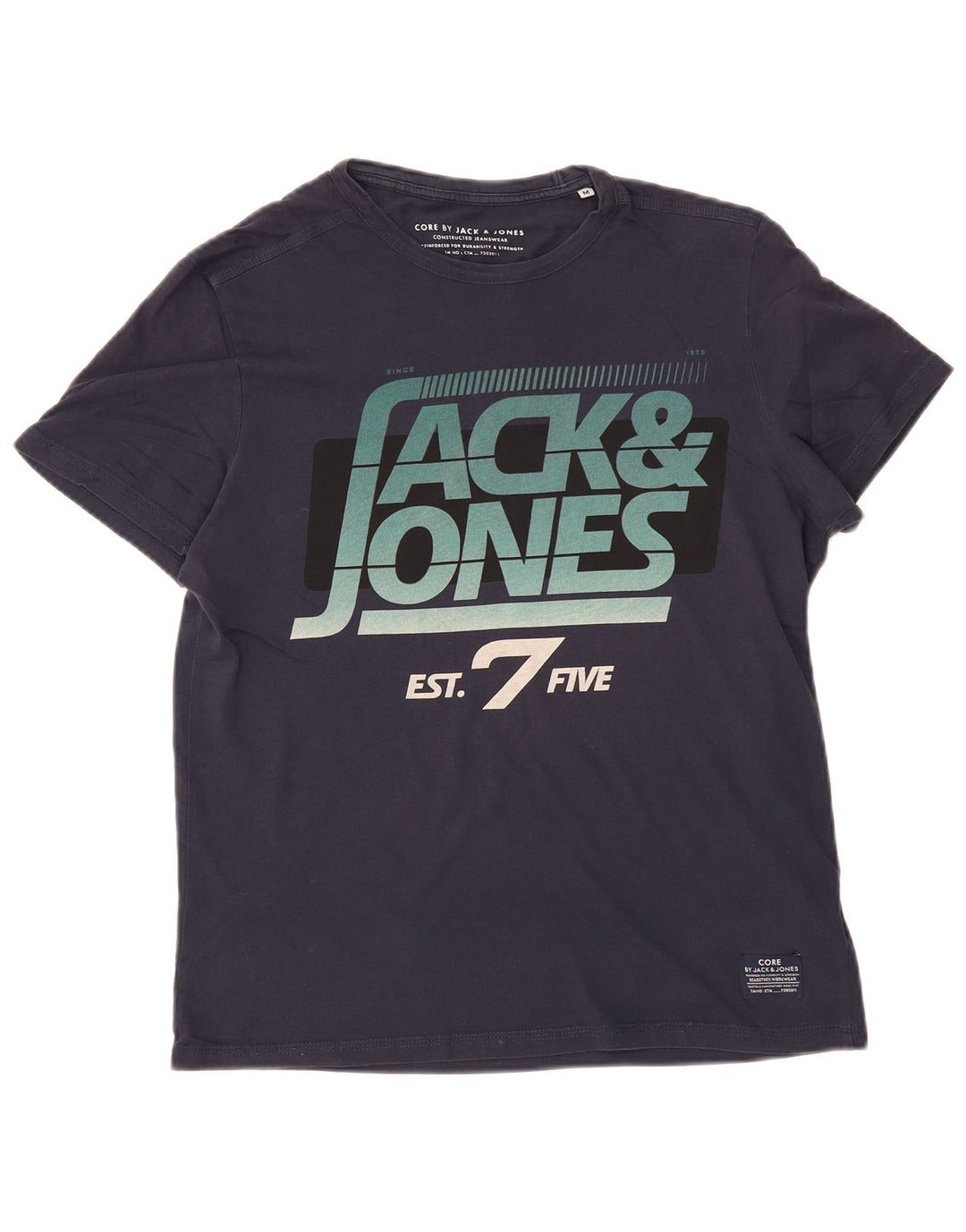 JACK & JONES Mens Graphic T-Shirt Top Medium Navy Blue Cotton