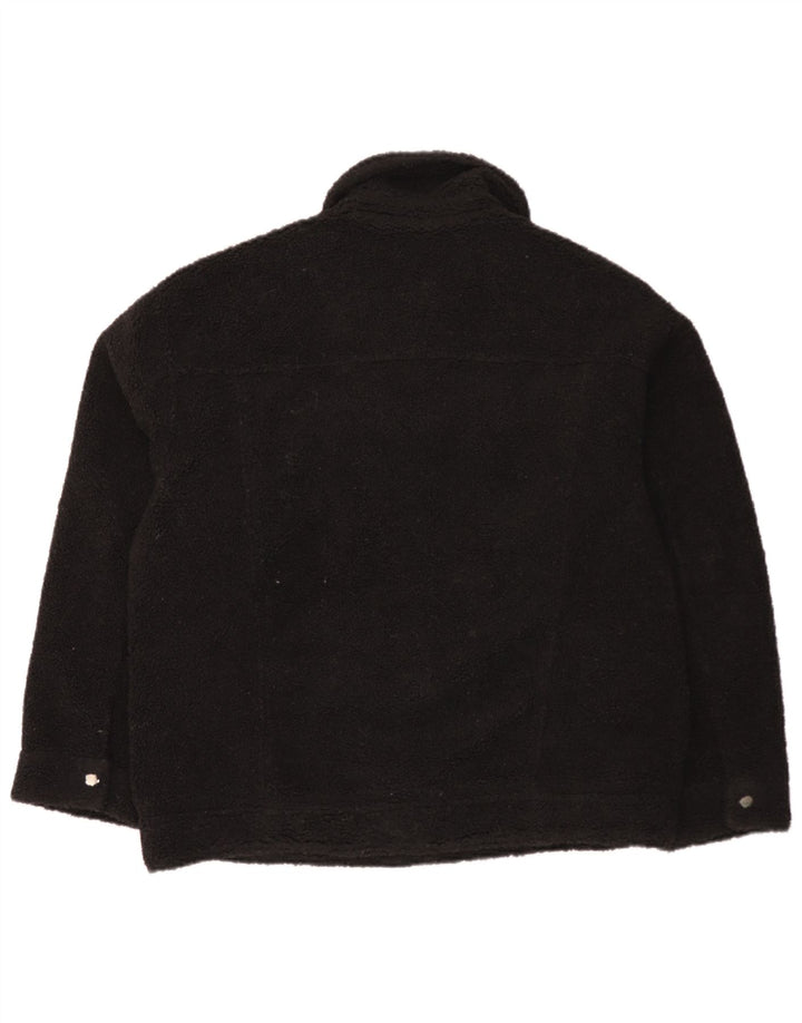 Topshop Womens Fleece Oversized Bomber Jacket UK 14 Medium Black Polyester