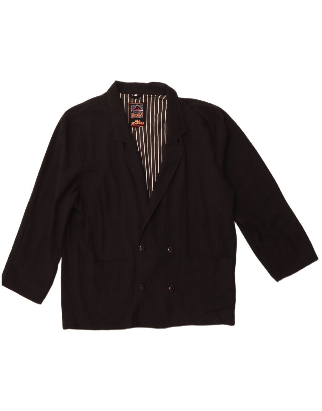 VINTAGE Mens Double Breasted Blazer Jacket UK 42 XL Black Polyester