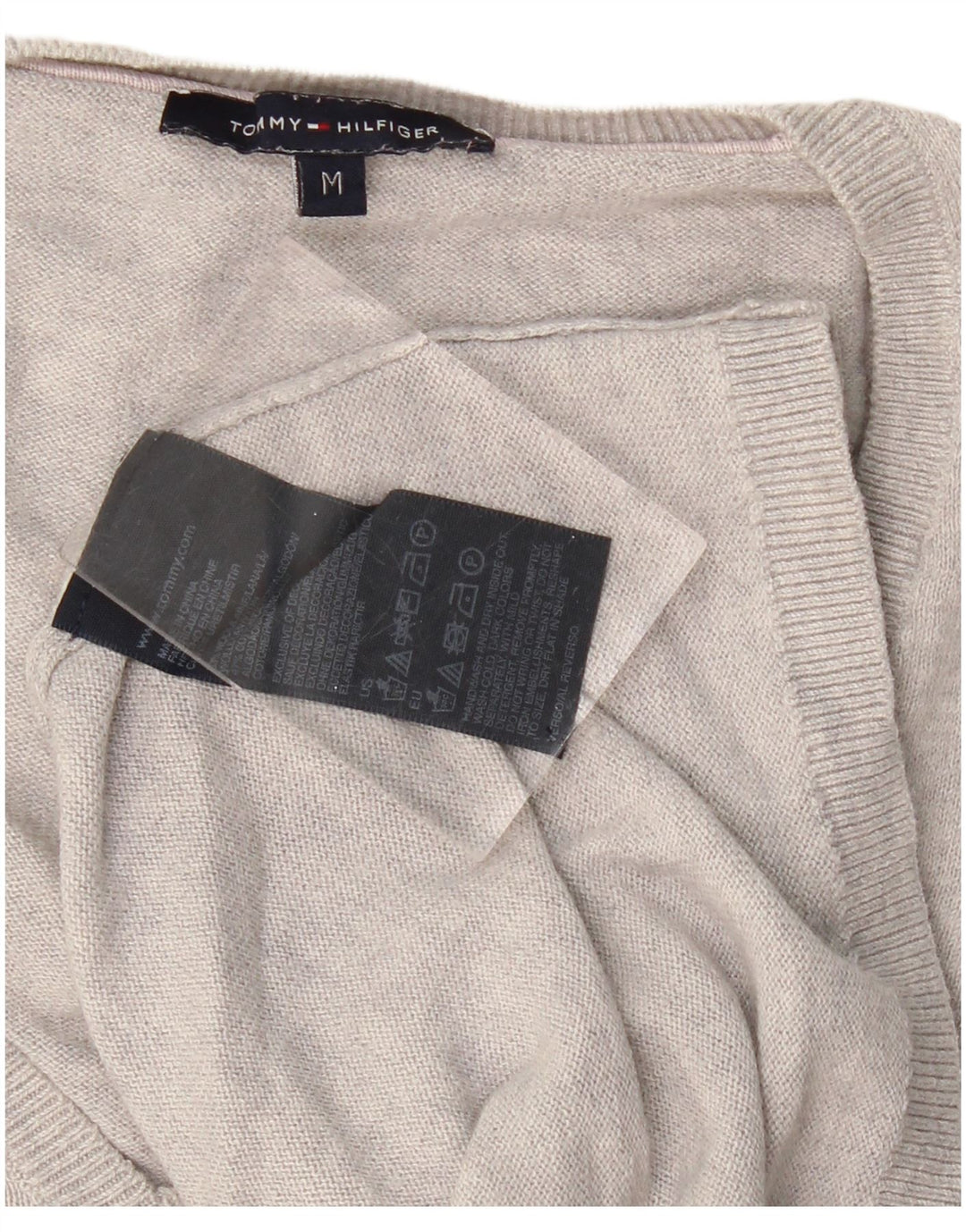 Tommy Hilfiger Womens V-Neck Jumper Sweater UK 12 Medium Grey Wool