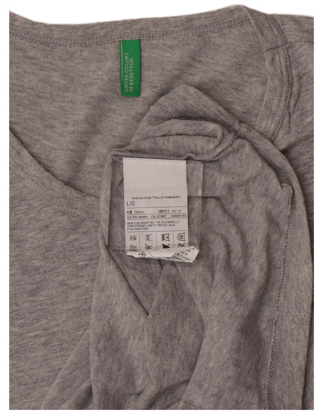 Benetton Mens Graphic T-Shirt Top Large Grey Cotton