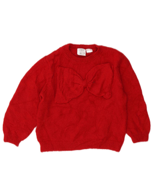 ZARA Girls Boat Neck Jumper Sweater 3-4 Years Red Polyamide