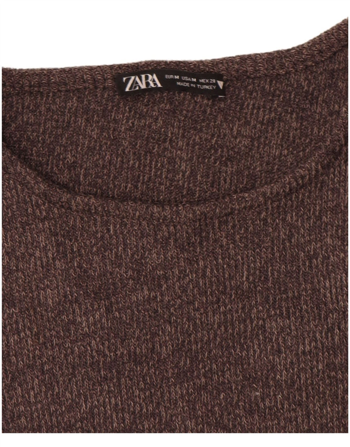 Zara Womens Long Sleeve Crop Top UK 12 Medium Brown Polyester