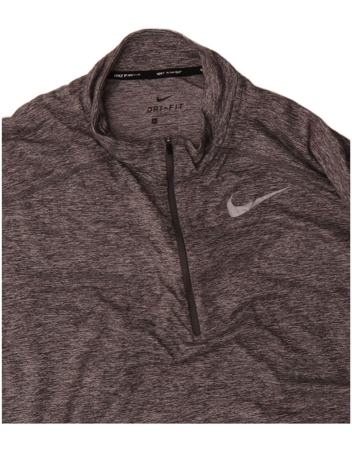 NIKE Mens Dri Fit Zip Neck Pullover Tracksuit Top Large Grey Flecked