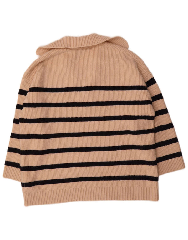 Zara Womens Oversized Polo Neck Jumper Sweater UK 16 Large Beige Striped