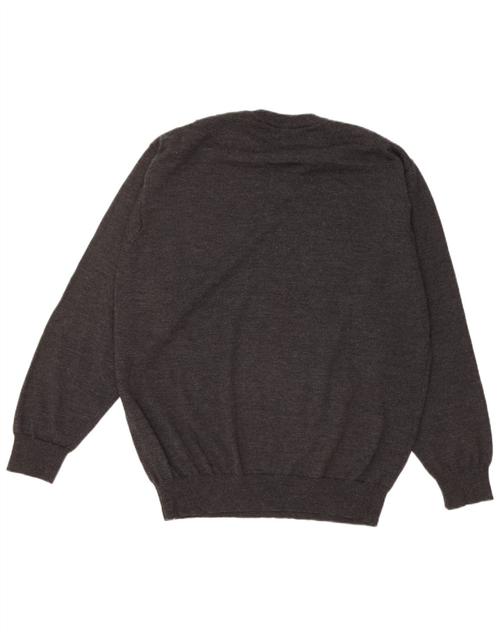 BURLINGTON Mens V-Neck Jumper Sweater IT 50 Medium Grey Argyle/Diamond
