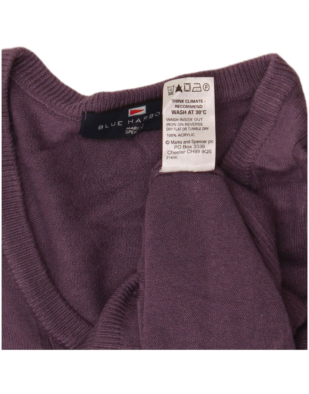 MARKS & SPENCER Mens Blue Harbour V-Neck Jumper Sweater Medium Purple