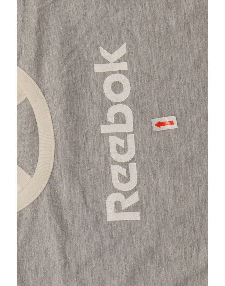 REEBOK Womens Crop Graphic Vest Top UK 12 Medium Grey Flecked Cotton