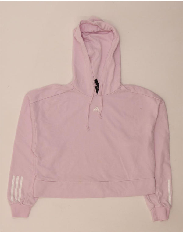 Adidas Womens Crop Hoodie Jumper UK 12/14 Medium Pink Cotton