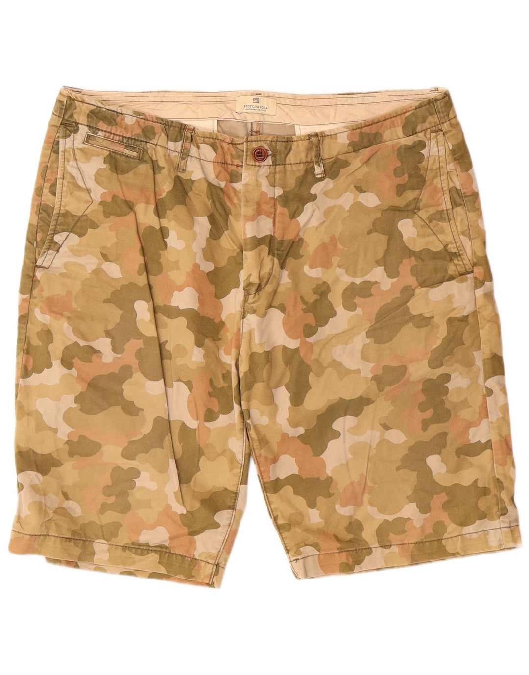 SCOTCH & SODA Mens Chino Shorts W36 Large  Khaki Camouflage Cotton