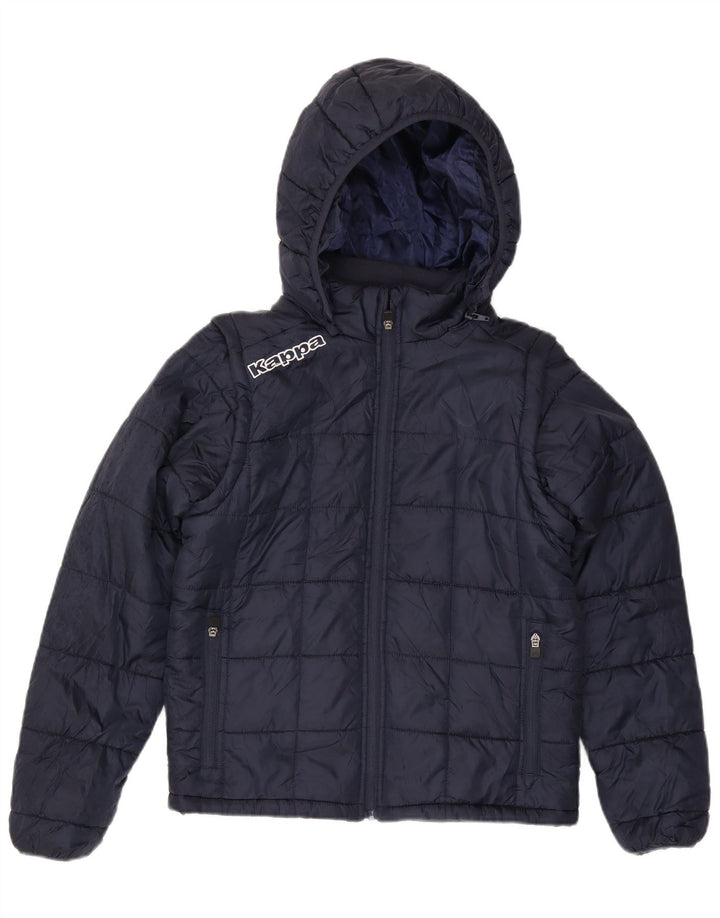 Kappa Mens Graphic Hooded Padded Jacket UK 36 Small Navy Blue Polyester