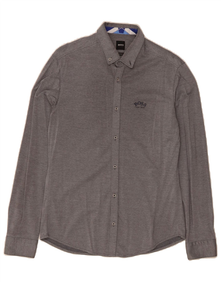 HUGO BOSS Mens Regular Fit Shirt Medium Grey Spotted Cotton Vintage Hugo Boss and Second-Hand Hugo Boss from Messina Hembry 