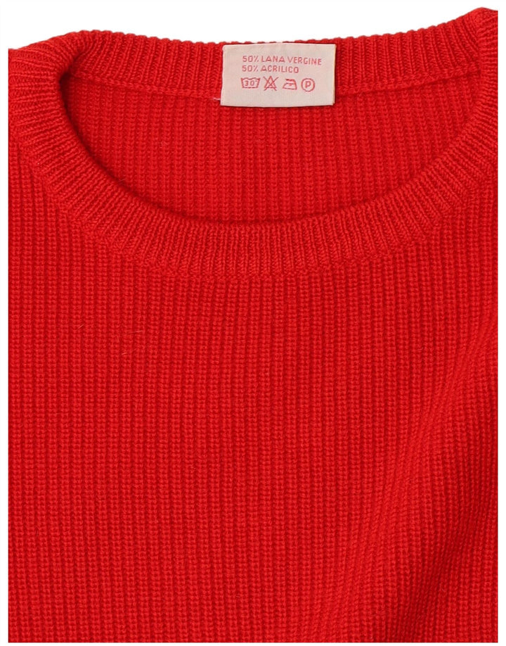 Vintage Mens Crew Neck Jumper Sweater Medium Red Virgin Wool