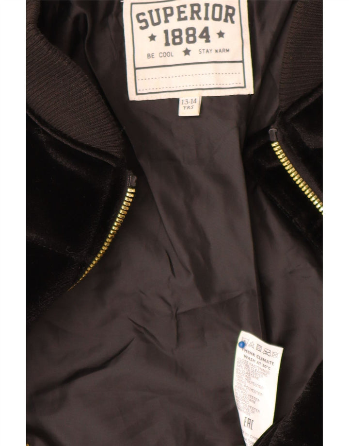 Superior Girls Velour Padded Jacket 13-14 Years Black Polyester