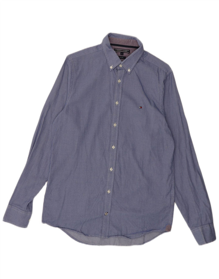 TOMMY HILFIGER Mens Slim Fit Abstract Pattern Shirt Medium Blue Cotton