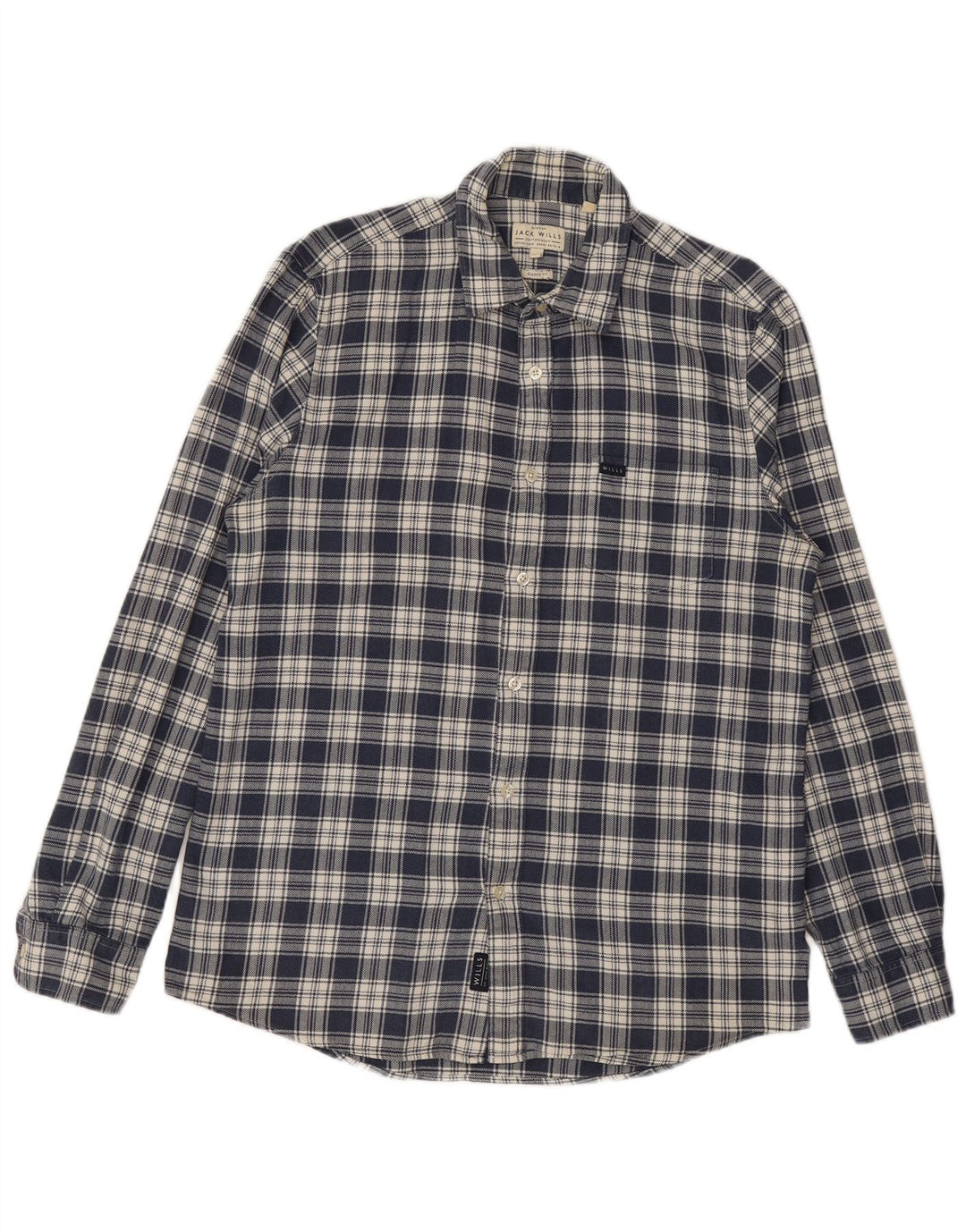 JACK WILLS Mens Classic Fit Flannel Shirt Medium Navy Blue Check Cotton