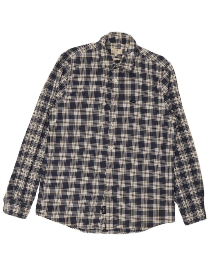 JACK WILLS Mens Classic Fit Flannel Shirt Medium Navy Blue Check Cotton