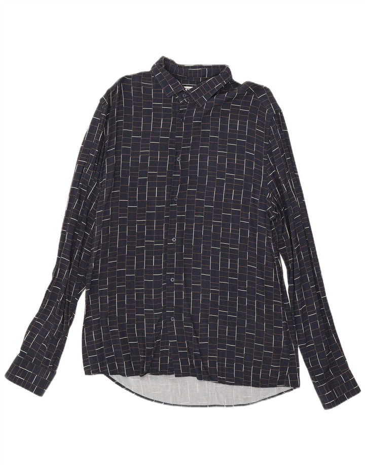 Zara Mens Slim Fit Shirt Large Navy Blue Check Viscose