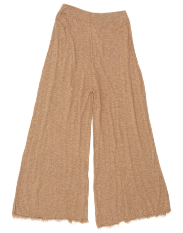 Zara Womens Knit Wide Leg Cropped Trousers UK 12 Medium W28 L23 Beige