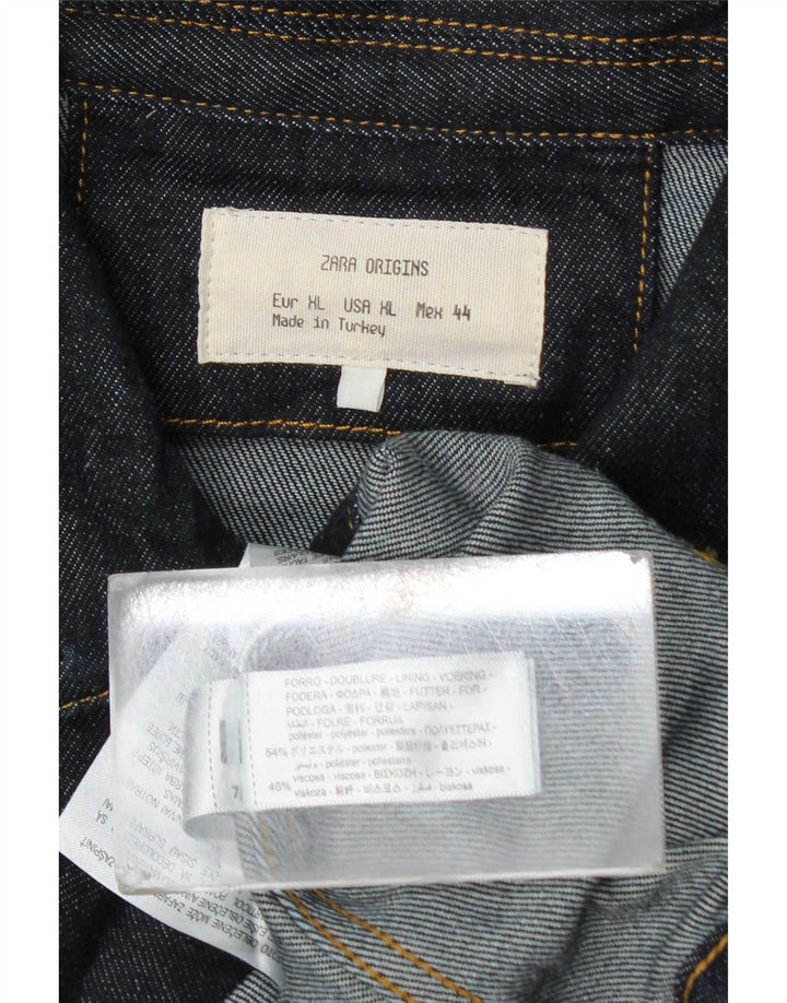 Zara Mens Denim Jacket UK 42 XL Navy Blue Polyester