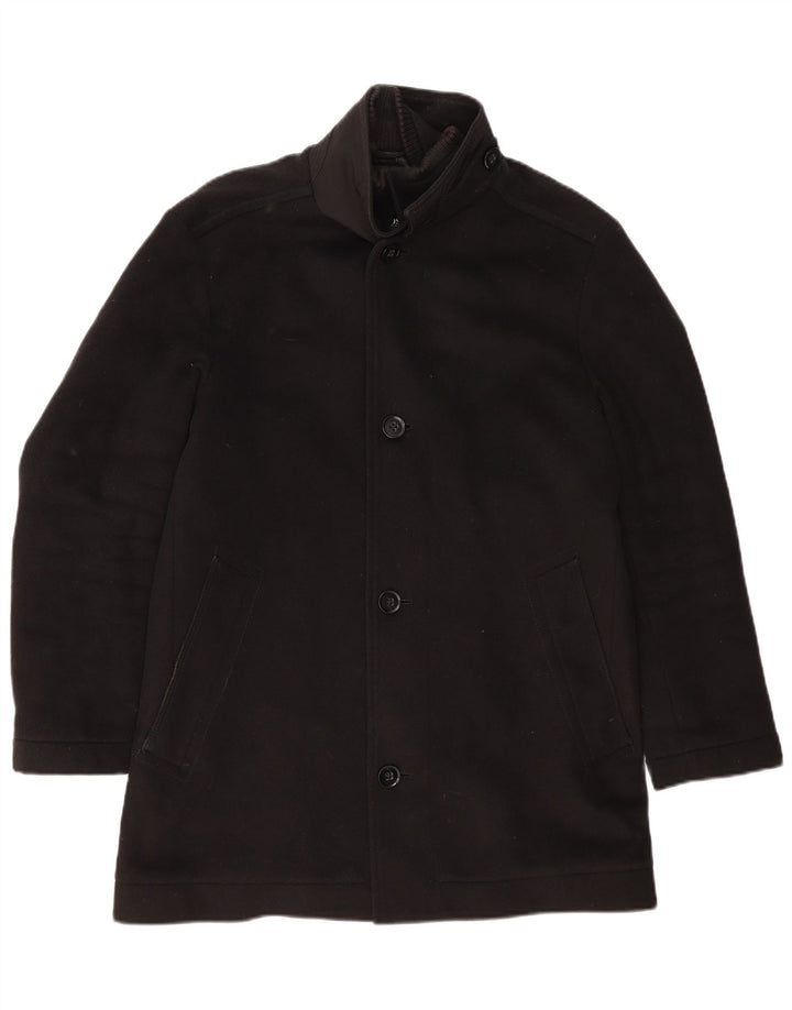 Hugo Boss Mens Overcoat EU 48 Medium Black Wool