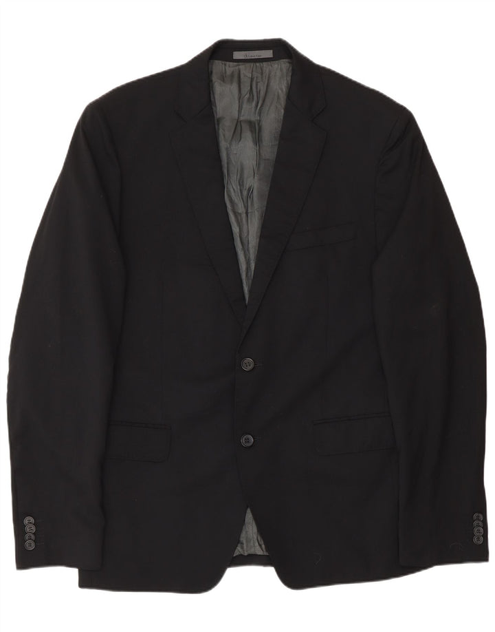 Calvin Klein Mens 2 Button Blazer Jacket IT 52 XL Black Virgin Wool