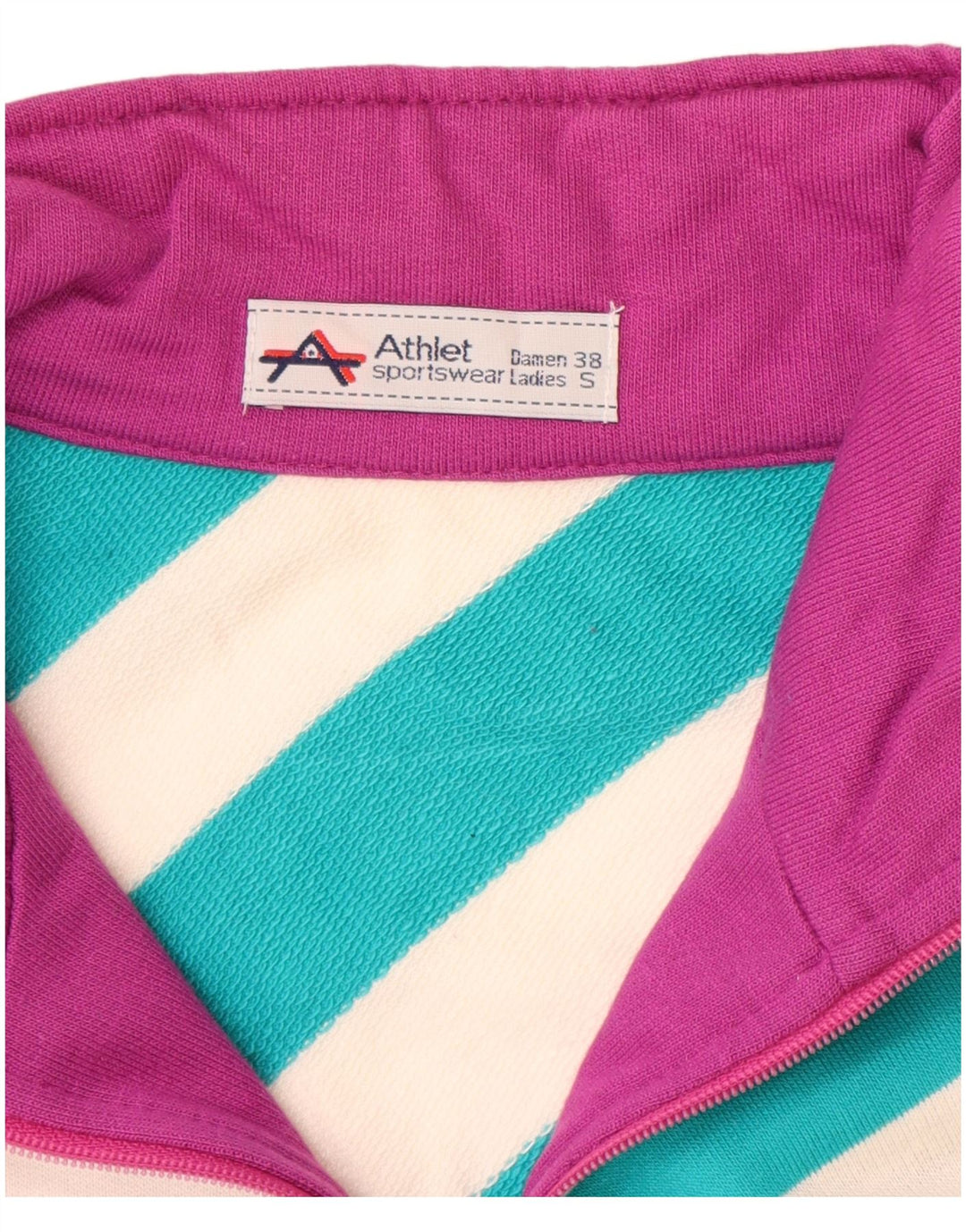 Vintage Womens Graphic Sweatshirt Jumper UK 12 Medium Blue Colourblock