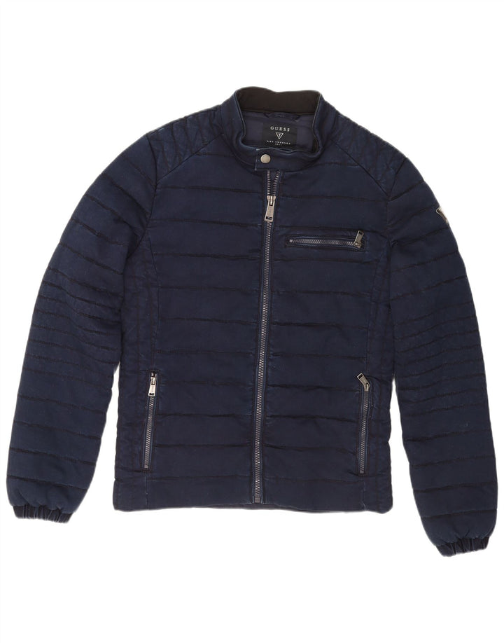 Guess Mens Padded Jacket UK 40 Large Navy Blue Cotton
