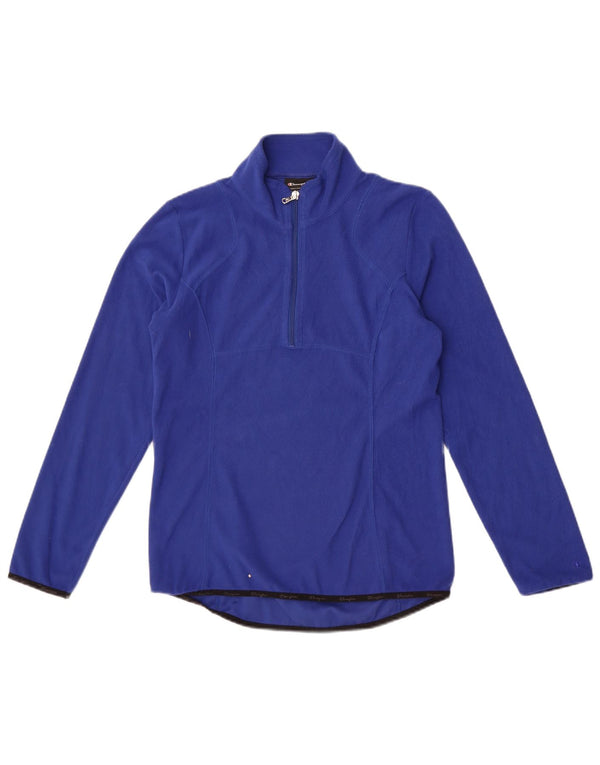 Champion Womens Zip Neck Fleece Jumper UK 12 Medium Blue