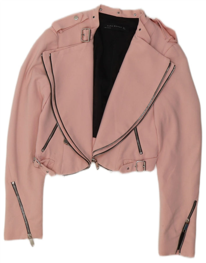 ZARA Womens Crop Bomber Jacket UK 10 Small Pink Biker