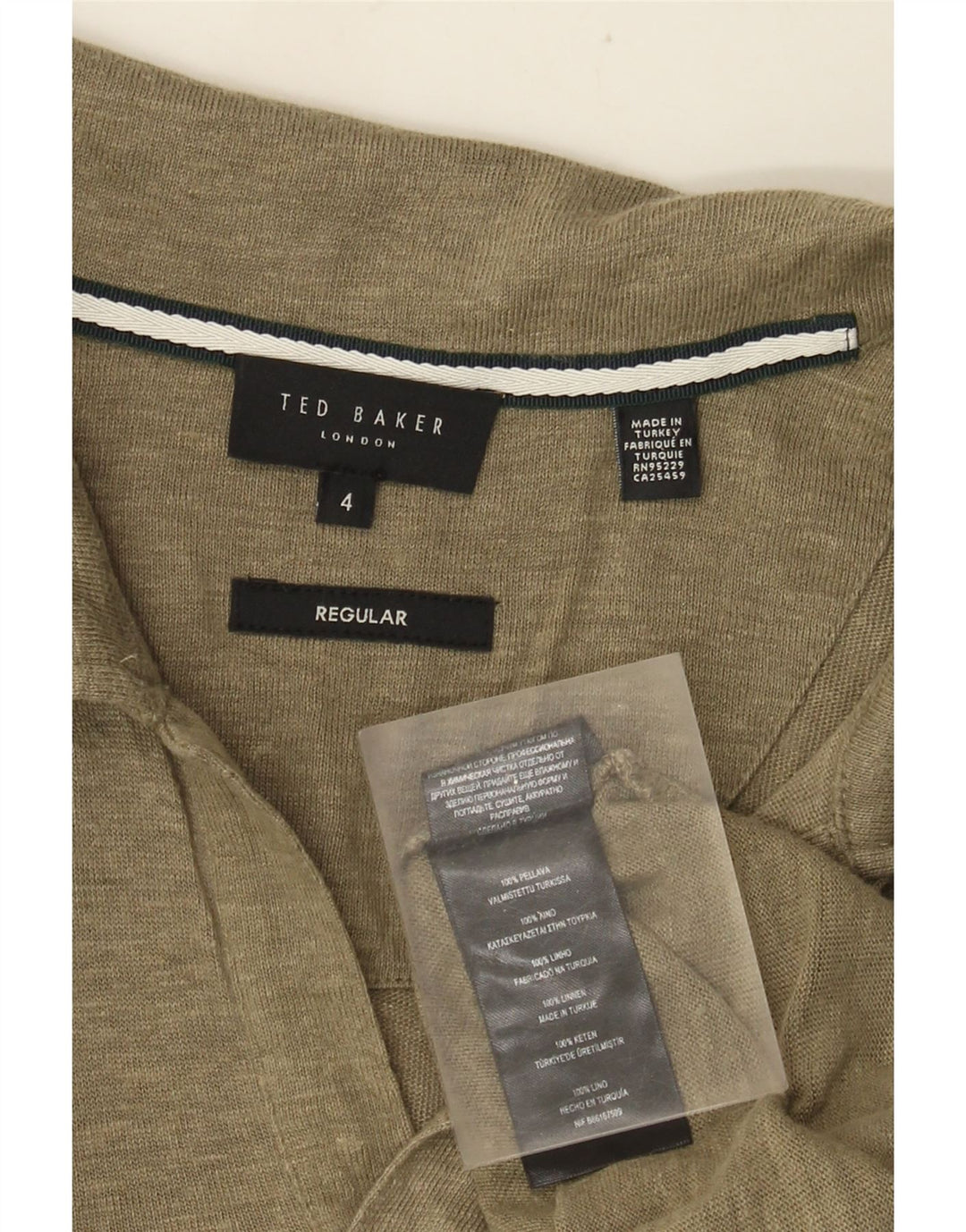 Ted Baker Mens Regular Polo Shirt Size 4 Large Khaki Linen