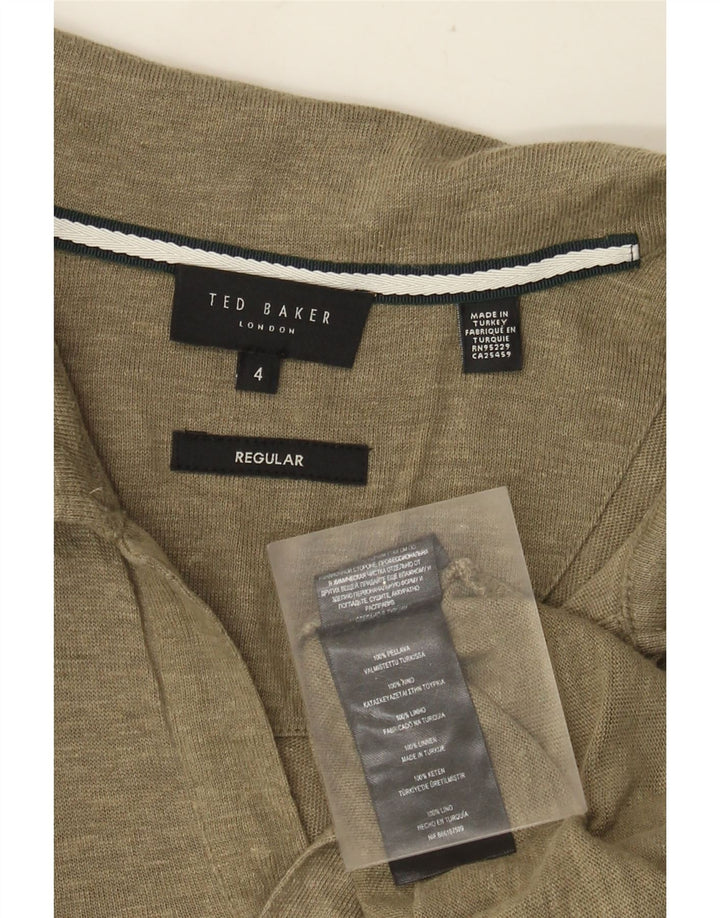 Ted Baker Mens Regular Polo Shirt Size 4 Large Khaki Linen