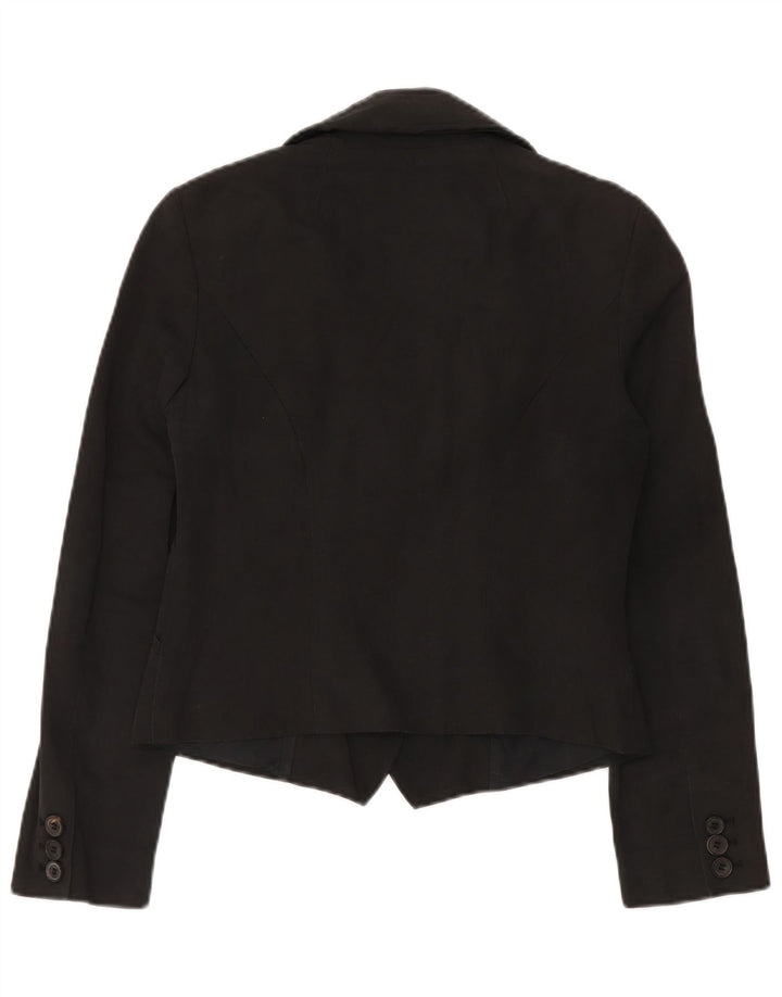 All Saints Womens Crop 3 Button Blazer Jacket UK 12 Medium Black Cotton