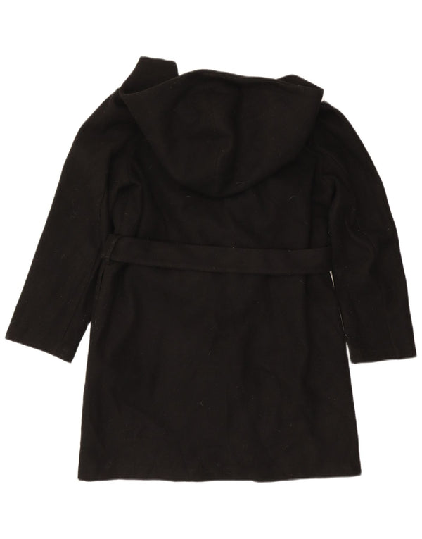 Zara Womens Hooded Overcoat UK 14 Medium Black Polyester