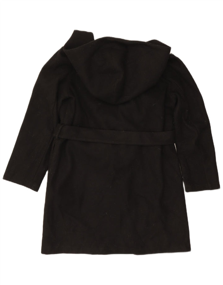 Zara Womens Hooded Overcoat UK 14 Medium Black Polyester