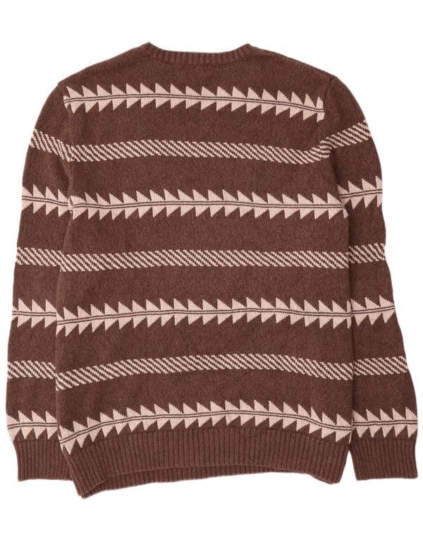 Eddie Bauer Mens Tall Crew Neck Jumper Sweater 4XL Brown Geometric Cotton