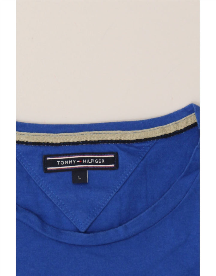 TOMMY HILFIGER Mens Graphic T-Shirt Top Large Blue Vintage Tommy Hilfiger and Second-Hand Tommy Hilfiger from Messina Hembry 