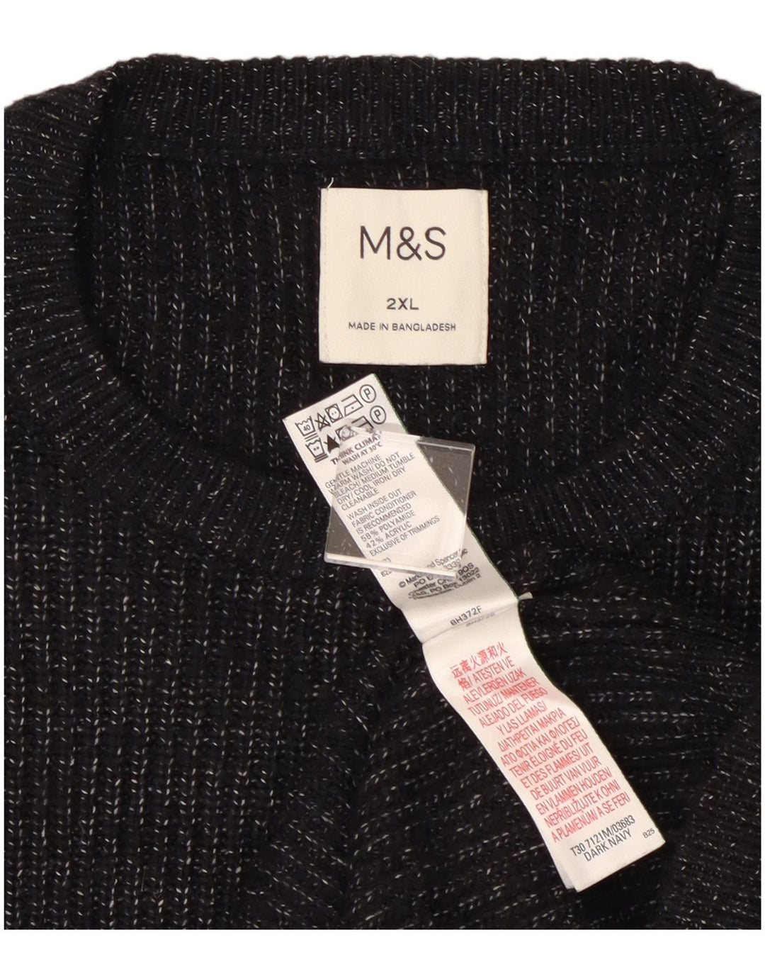 Marks & Spencer Mens Crew Neck Jumper Sweater 2XL Navy Blue Flecked