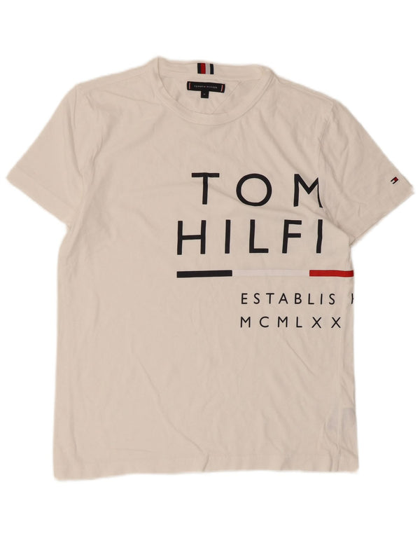 Tommy Hilfiger Womens Graphic T-Shirt Top UK 14 Medium White Cotton