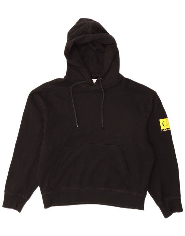 CALVIN KLEIN JEANS Mens Graphic Hoodie Jumper Medium Black Cotton