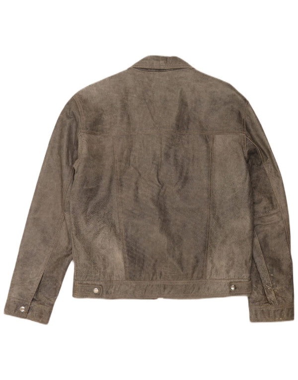 Vintage Mens Leather Bomber Jacket UK 38 Medium Grey