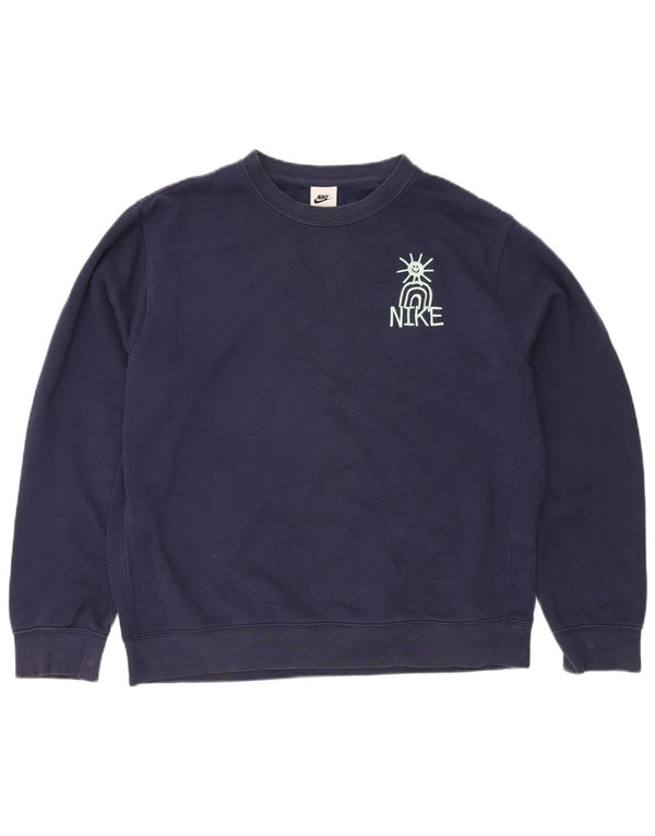 Nike Mens Graphic Sweatshirt Jumper Medium Navy Blue Cotton